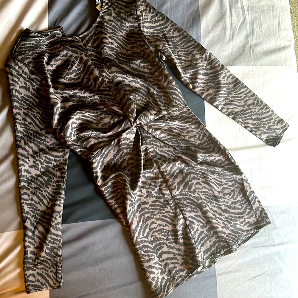 Black and grey tiger striped satin dress